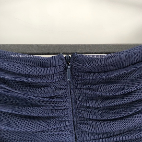 TADASHI SHOJI Blue Asymmetrical Ruched Dress M Navy Wedding Guest Dressy Medium - Picture 6 of 8